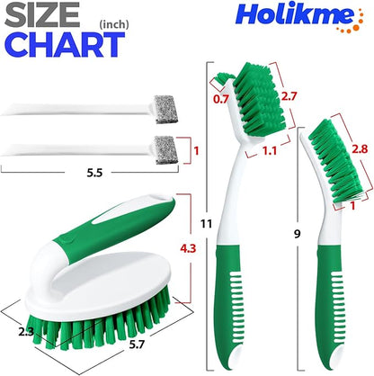 Holikme Cleaning Brush Set for Household Use, Scrub Brush, Kitchen Brush, Tile Lines Brush for Bathroom, Floor, Tub, Shower and Kitchen Surface (Green) - Image 6