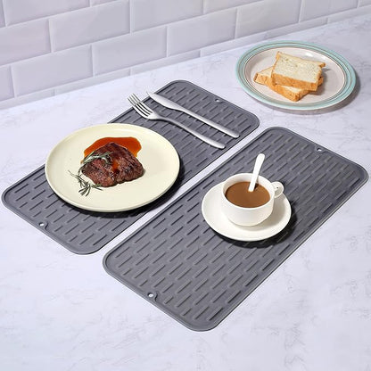 To encounter Silicone Dish Drying Mat -Small 17.5" x 8" - Set of 2 Flexible Stemware Drying Mat, Heat Resistant Silicone Trivet, Countertop Mat, Dish Draining Mat, Sink Mat - Image 3
