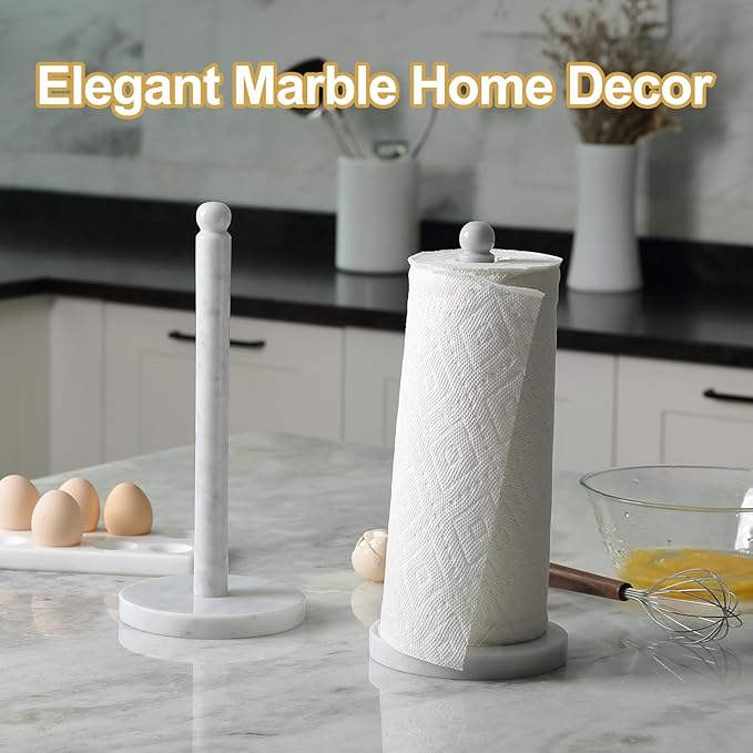 Koville Carrara Marble Paper Towel Holder Countertop, 6“ Genuine Stone Paper Towel Holder Stand for Kitchen Storage, for Standard or Jumbo-Sized Rolls - Image 5