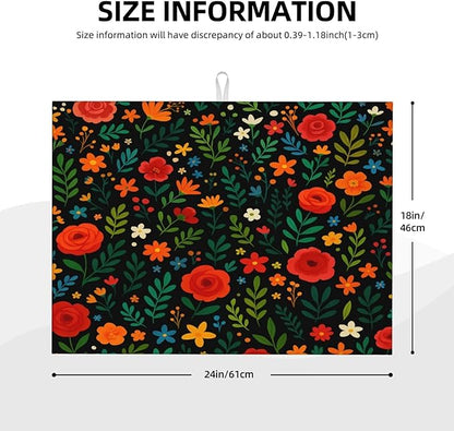Garden wildflowers Dish Drying Mats for Kitchen Counter, Large 18"x24" Dish Mats for Drying Dishes, Microfiber Absorbent Dish Drying Pad Rack Mat Kitchen Decor Reusable Washable
