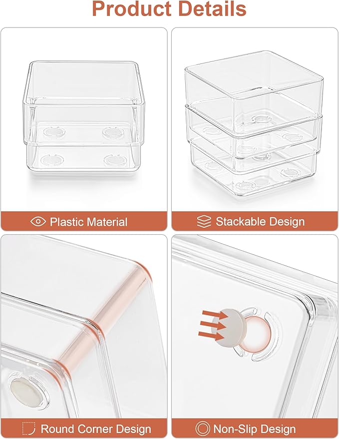 SMARTAKE 20-Piece Drawer Organizer with Non-Slip Silicone Pads, 7-Size Desk Drawer Organizer Trays Storage Tray for Makeup, Jewelries, Utensils in Bedroom Dresser, Office and Kitchen (Clear) - Image 5