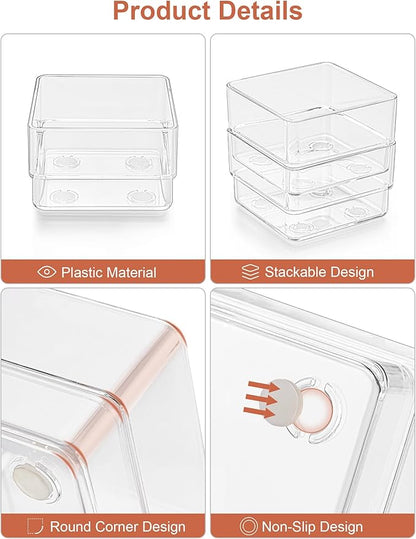 SMARTAKE 30-Piece Drawer Organizer with Non-Slip Silicone Pads, 7-Size Desk Drawer Organizer Trays Storage Tray for Makeup, Jewelries, Utensils in Bedroom Dresser, Office and Kitchen (Clear) - Image 8