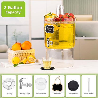 2 Gallon Beverage Dispenser for Parties, BPA-Free Drink Dispenser with No Drip Spigot, Juice Dispensers with Stand, Transparent Plastic Water Dispenser Countertop for Punch, and Drink Fountains - Image 2