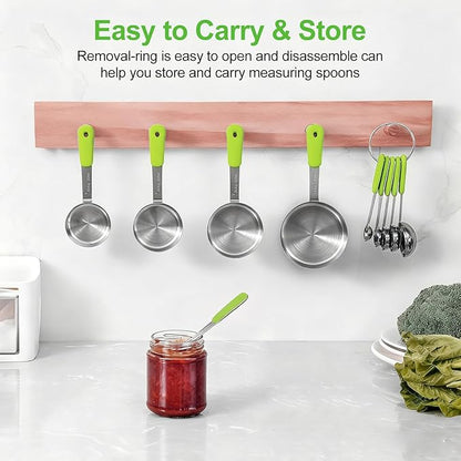 Bopei Measuring Cups and Spoons Set Stainless Steel 10 Piece for Cooking and Baking (5 Cups + 5 Spoons, Green Handle) - Image 5