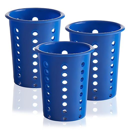 OCS Parts Perforated Utensil Drying Cups | Blue | Set of 3 | Plastic Flatware Holder Cylinders for Kitchen Counter Organization by OCSParts