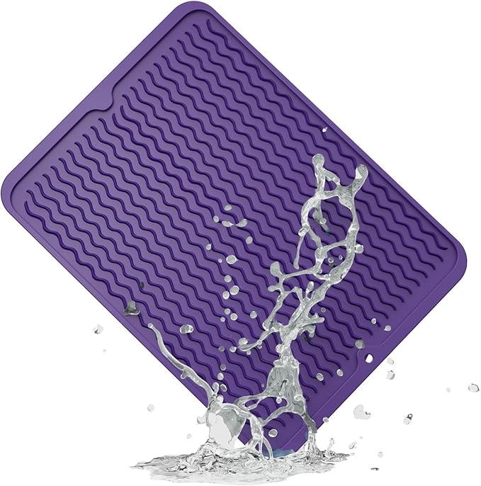 ZLR Silicone Dish Drying Mat & Heat Resistant Trivet (12" x 16") - Waterproof Counter Protector for Air Fryer, Coffee Maker - Non-Slip, BPA Free Kitchen Pad, Easy Clean Dishwasher Safe (Meadow Violet) by ZLR