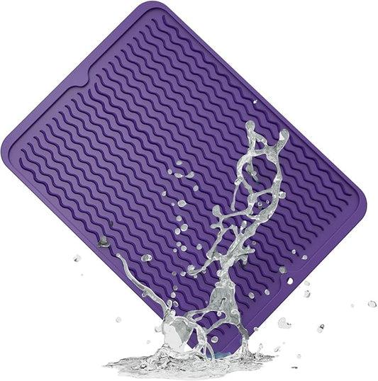 ZLR Silicone Dish Drying Mat & Heat Resistant Trivet (12" x 16") - Waterproof Counter Protector for Air Fryer, Coffee Maker - Non-Slip, BPA Free Kitchen Pad, Easy Clean Dishwasher Safe (Meadow Violet) by ZLR