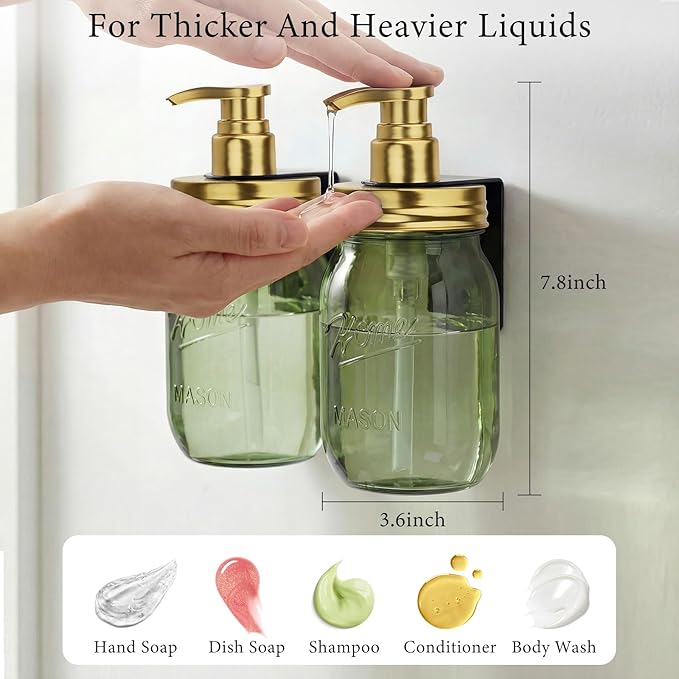 Amolliar Plastic Mason Jar Soap Dispenser with Pump Lid,16OZ Refillable Hand Soap Dispenser Set with Cute Lables - Farmhouse Decor for Kitchen Bathroom, Liquid Soap, Dish Soap, Lotion (2 Pack, Green) - Image 4