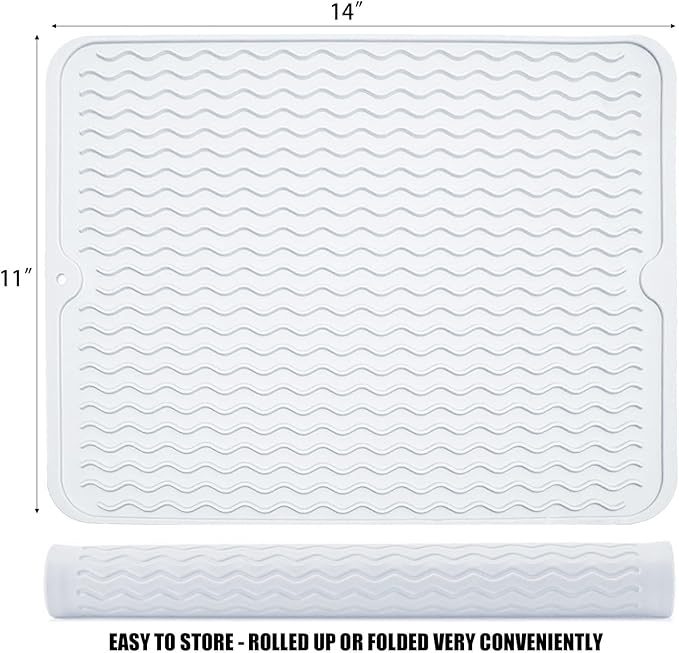 Large 14" x 11" Silicone Dish Drying Mat for Kitchen Counter, Easy clean, Quick Dry, Heat-resistant Dish Drainer Mat for Sink,Refrigerator or Drawer liner (Food Grade Silicone-Translucent) - Image 4