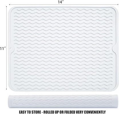 Large 14" x 11" Silicone Dish Drying Mat for Kitchen Counter, Easy clean, Quick Dry, Heat-resistant Dish Drainer Mat for Sink,Refrigerator or Drawer liner (Food Grade Silicone-Translucent) - Image 4