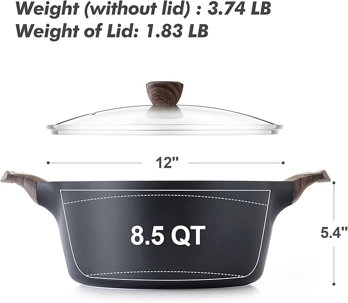 SENSARTE Nonstick Stock Pot with Lid, 2.6/4.5/6.6/8.5 QT Soup Pot Casserole Pot, Healthy Pasta Pot, Large Deep Cooking Pot, Big Sauce Pot Stew Pot, Induction Compatible, PFOA PFOS APEO Free, Black - Image 2
