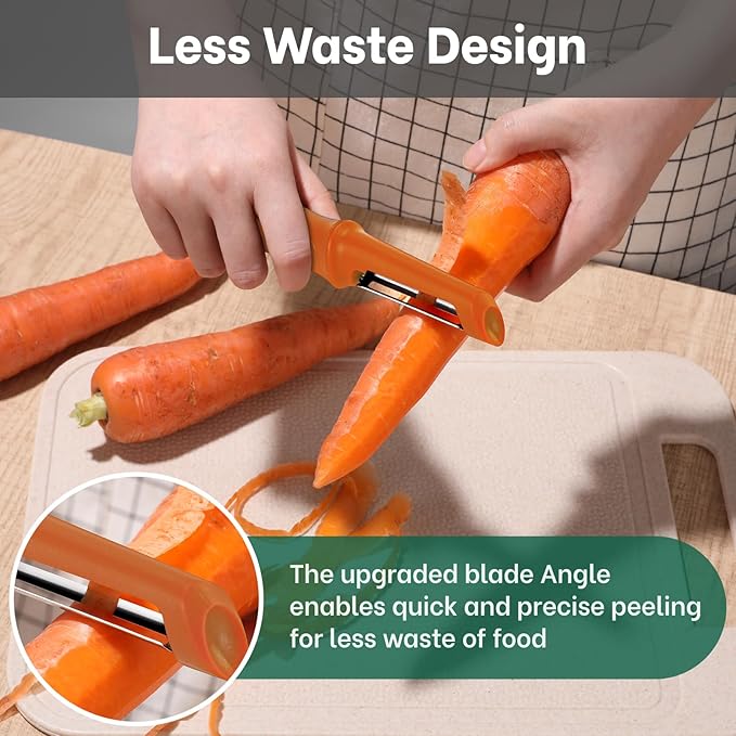 Beneno Swivel Vegetable Peeler, Razor-Sharp Smooth Peeling Potato Peelers with Stainless Steel Blades, Ergonomic Comfort Non-Slip Rubber Handle, Durable Kitchen Peelers with Potato Eye Remover, Orange - Image 5