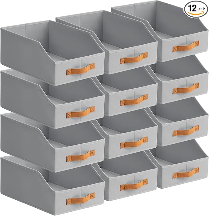 Homsorout Fabric Storage Bins for Organizing - 12 Pack Large Trapezoid Collapsible Storage Bins with Front Handle, Closet Organizers and Storage for Bedroom, Home Shelves, Small Spaces, Grey by Homsorout