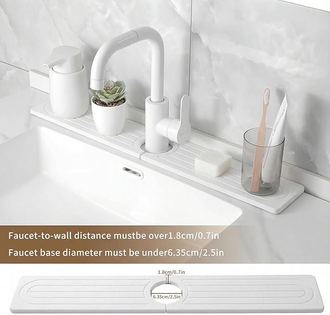 Faucet Mat for Kitchen Sink -Diatomite Stone Drying Mat for Kitchen Counter & Bathroom Sink,Quick-Dry Kitchen Sink Mat-Sink Protector & Splash Guard,Super Absorbent (White, 15.8"x4") - Image 4