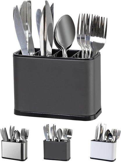 LIBODOUR Utensil Holder,Stainless Steel Caddy Counter,Spoon holder,4 Compartments Silverware Caddy,Capacity Flatware Spoon Fork Tool Cutlery Holder(Grey) by ModernandFarmhouseUtensilHolder