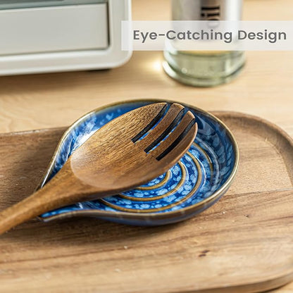 LAUCHUH Spoon Rest for Stove Top, 5” Ceramic Spoon Holder Cooking Utensil Holder for Mother's Day, Kitchen Countertops, Ladle, Cooking Spoons, Spatula, Tongs, Heat-Resistant, Starry Blue