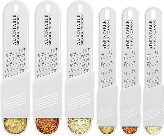 6 Pcs Adjustable Measuring Spoon Plastic Tablespoon and Teaspoon Set Baking Cooking Spoon Set for Chef Measuring Metering Kitchen Dry Liquid Ingredients Powder, 2 Sizes(White) by Meanplan