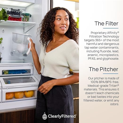 Clearly Filtered No.1 Filtered Water Pitcher/Updated Model/Targets 365+ Contaminants e.g. Fluoride Chlorine PFAS Microplastics Lead Arsenic BPA/BPS Free (Pitcher Includes 1 Filter) - Image 5