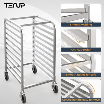 TenUp 10-Tier NSF Aluminum Sheet Pan Rack, Commercial Bakery Cooling & Storage Cart with Wheels, Heavy-Duty Bun Rack – 26" L x 20" W x 38" H - Image 5