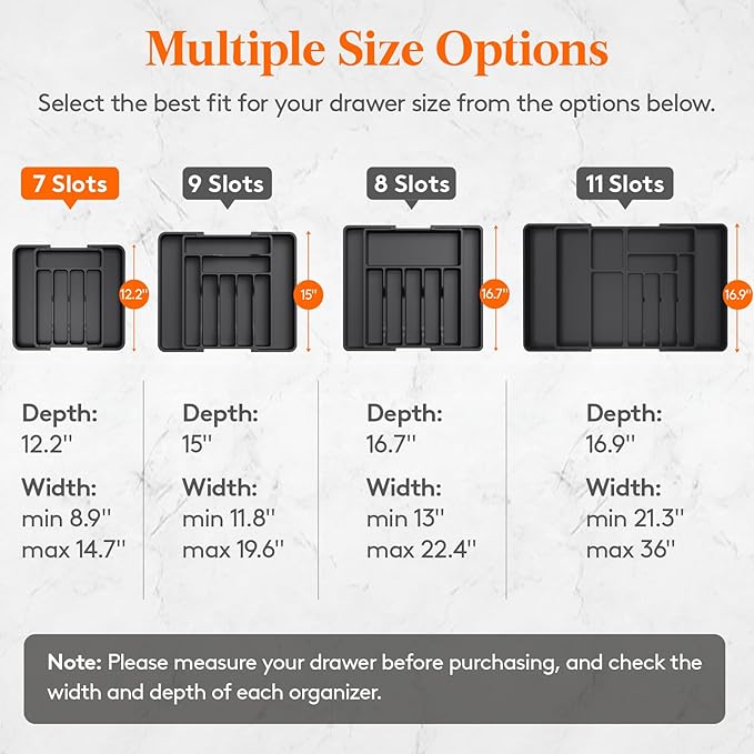 Lifewit Silverware Drawer Organizer, Expandable Utensil Tray for Kitchen, BPA Free Flatware and Cutlery Holder, Adjustable Plastic Storage for Spoons Forks Knives, 8.9-14.7 x 12.2", Black - Image 8