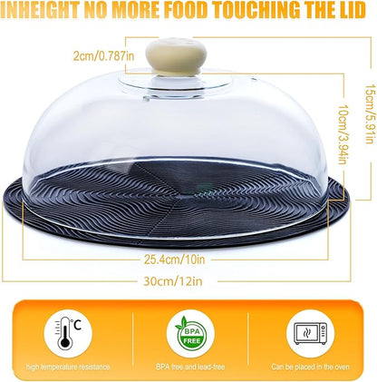 Glass Microwave Splatter Cover with Silicone Mat, 10Inch Plate Splatter Food Lid with Integrated Grip Handle and Vent Hole, BPA Free, Dishwasher Safe
