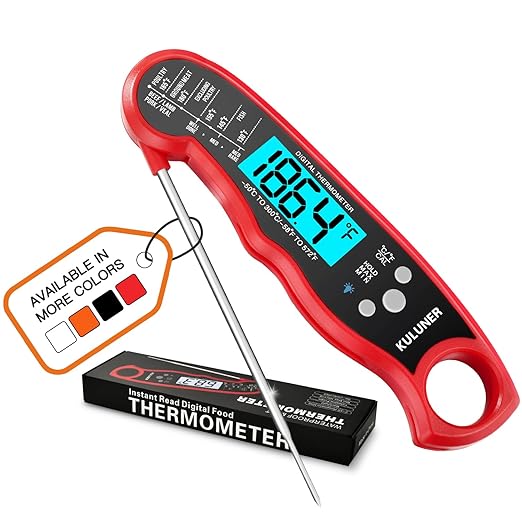 KULUNER TP-01 Waterproof Digital Instant Read Meat Thermometer with 4.6 Folding Probe Backlight Calibration Function for Cooking Food Candy, BBQ Grill, Liquids,Beef（Red） by KULUNkitchentoolstheperfectcookingexpert