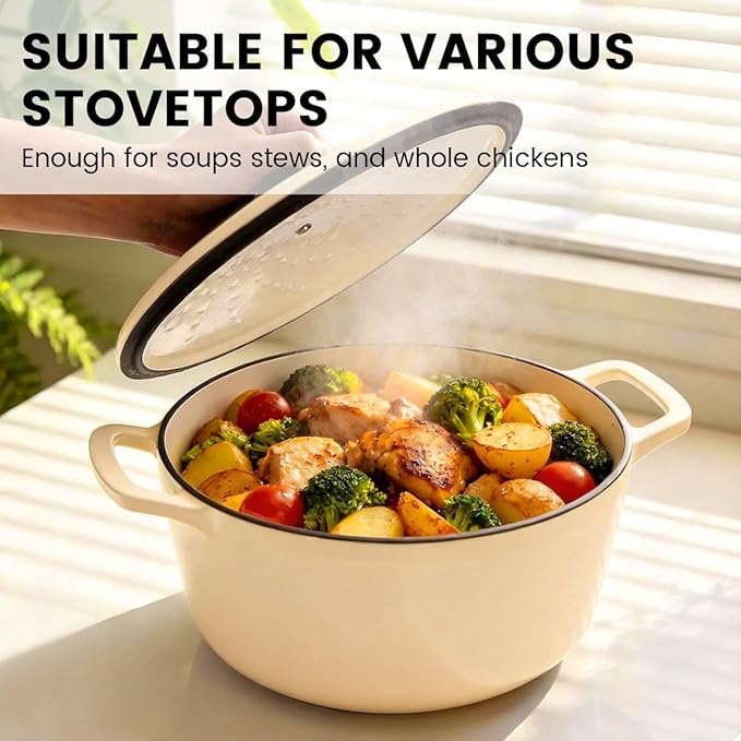 Enameled Cast Iron Dutch Oven - JINCHUFURI 5 Quart Cast Iron Dutch Oven Enameled Oven with Lid for Sourdough Bread Baking, Pre-Seasoned Pot Oven Safe - Image 6