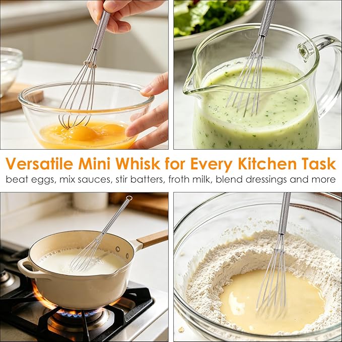 HOTEC Mini Whisks Anti-Rust 304 Stainless Steel Set of 2-5“ & 7", Small Whisk for Cooking, Baking, Mixing Ingredients - Image 6