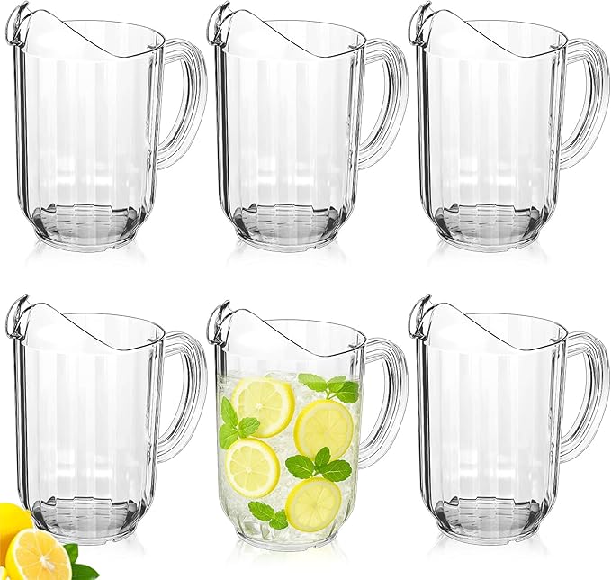 Tessco for you 6 Pcs Plastic Pitchers 60 Ounce Clear Restaurant Jug Large Water Pitcher Carafe Serve Milk Tea Juice Drink for Parties Container Dispenser Beer Jar by Tessco