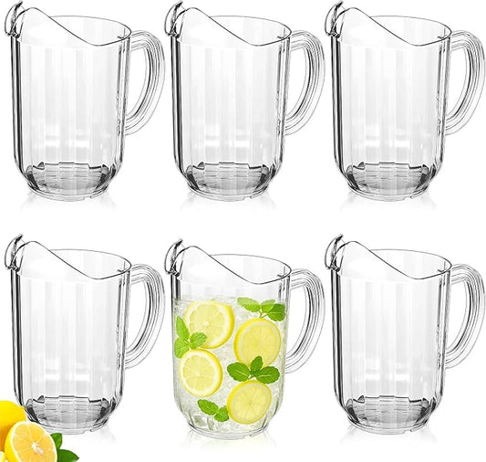 Tessco for you 6 Pcs Plastic Pitchers 60 Ounce Clear Restaurant Jug Large Water Pitcher Carafe Serve Milk Tea Juice Drink for Parties Container Dispenser Beer Jar by Tessco