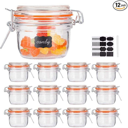 Small Glass Jars With Airtight Lids, Glass Spice Jar 5 oz,Maosn Jars With Leak Proof Rubber Gasket 150ml,Glass Storage Containers With Hinged Lid,Kitchen Canisters 12 Pack by Encheng