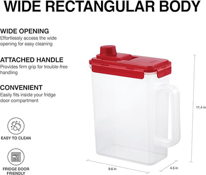 LocknLock Aqua Fridge Door Water Jug | Clear Pitcher | BPA Free Plastic Pitcher with Lid | 1 Gallon Pitcher with Lid for Water, Juice, Tea & More Beverages, Red