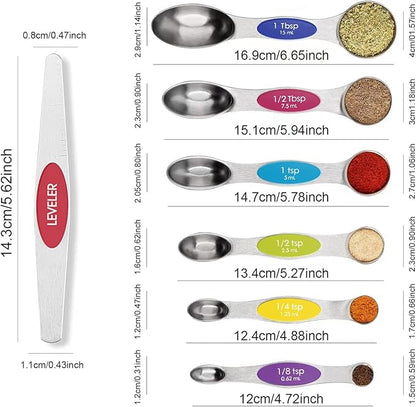 Multicolor Magnetic Measuring Spoons Set with Leveler - Stainless Steel, Stackable, Fits Spice Jars - For Baking Kitchen - Image 2