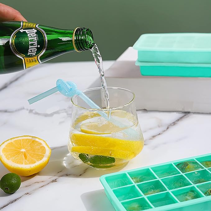 2 Pack Silicone Ice Cube Trays, Easy Release Flexible-15 Cubes Ice Cube Molds,Silicone Ice Cube Molds with Removable Lids for Cocktail, Whiskey, Baby Food, Chocolate-Reusable (Mint Green) - Image 5