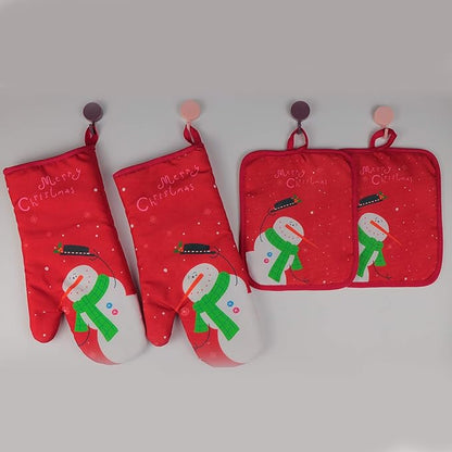 Oven Mitts and Potholders BBQ Gloves-Oven Mitts and Pot Holders with Recycled Infill Silicone Non-Slip Cooking Gloves for Cooking Baking Grilling (4-Piece Set) (Red Christmas Snow) - Image 7