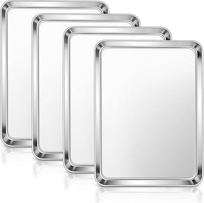 E-far Baking Sheets Set of 4, 16” x12” x 1” Stainless Steel Cookie Sheets Pans for Oven, Non-toxic Metal Trays for Baking Cake Cookie, Healthy & Rust Free, Mirror Finish & Dishwasher Safe by E-far