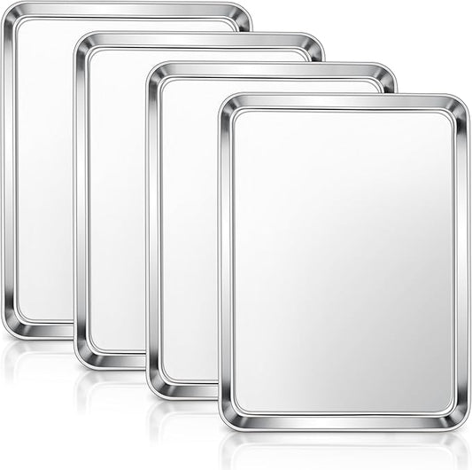 E-far Baking Sheets Set of 4, 16” x12” x 1” Stainless Steel Cookie Sheets Pans for Oven, Non-toxic Metal Trays for Baking Cake Cookie, Healthy & Rust Free, Mirror Finish & Dishwasher Safe by E-far