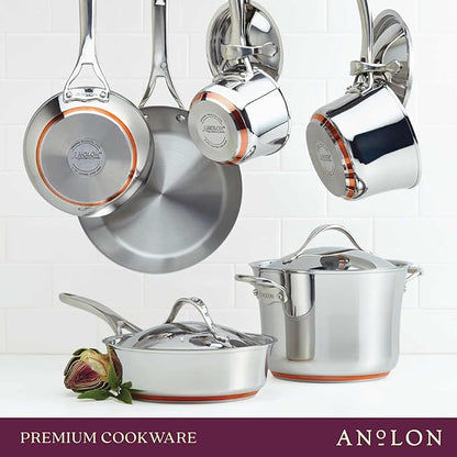 Anolon Nouvelle Stainless Stainless Steel Frying Pan / Fry Pan / Stainless Steel Skillet with Lid - 12 Inch, Silver - Image 7
