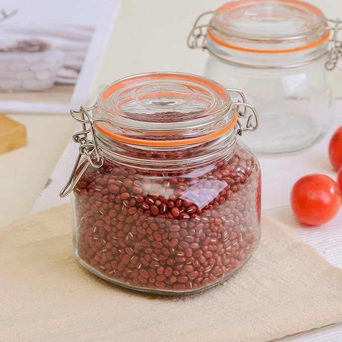 Hovico 25 oz Glass Jars With Airtight Lids And Leak Proof Rubber Gasket,Wide Mouth Mason Jars With Hinged Lids For Kitchen Canisters 750ml, Glass Storage Containers - Image 3