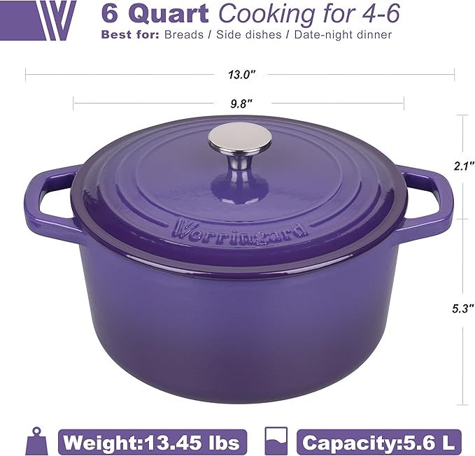 VORRINGARD Enameled Cast Iron Dutch Oven Pot with Lid, for Bread Baking, Round Bread Oven- include Sourdough Bread Baking Supplies Set, 6QT, Purple - Image 2