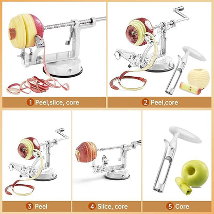 Apple Peeler Corer, 5 In 1 Apple Peeler Slicer Corer with Stainless Steel Blades and Powerful Suction Base for Apples and Potatoes(white)
