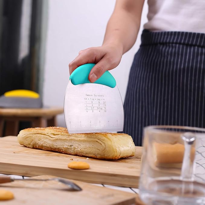 1 pcs Dough Pastry Scraper Chopper/Stainless Steel Dough Scraper Cutter with Ergonomic Rubber Non-Slip Grip/Dough Scraper Cutter/Pro Pastry Pizza Cutter Chopper (Blue) - Image 6