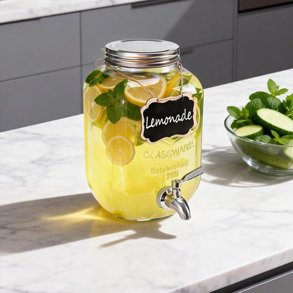 1 Gallon Glass Drink Dispensers For Parties,Beverage Dispenser,304 Stainless Steel Spigot Leakproof,Lemonade Dispenser for Sun Tea, Homemade Juice