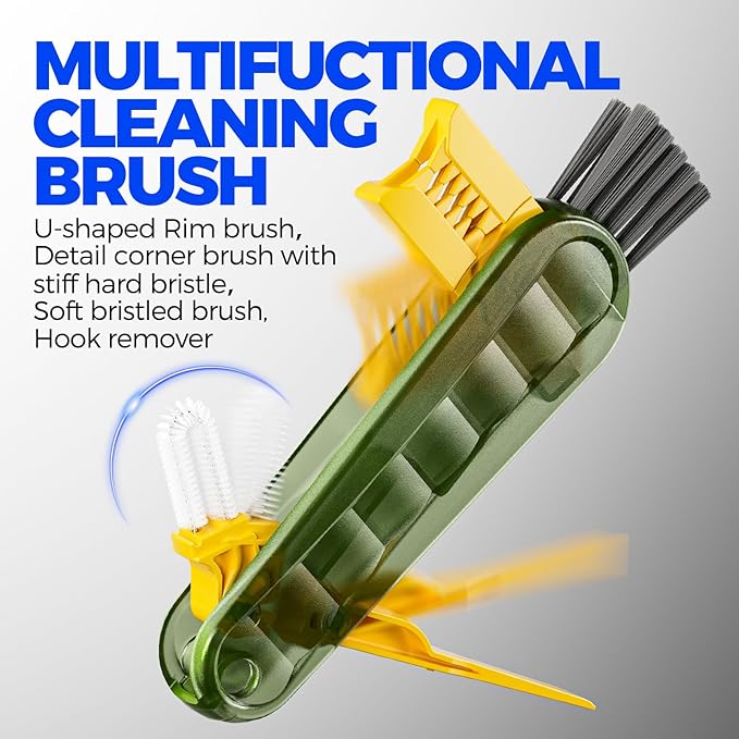 6 Pack Holikme 4 in 1 Cup Lid Cleaning Brush Set with 3 Straws, Multifunctional Bottle Brush, Silicone Cup Lid Gap Cleaner, Durable Bristle Crevice Cleaning Brush, Olive - Image 3