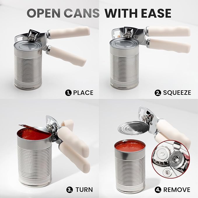 Zulay Kitchen Heavy Duty Stainless Steel Can Opener Manual with Bottle Opener - Rust Proof Manual Can Opener With Turn Knob & Comfy Soft Grip Handles - Cream - Image 6