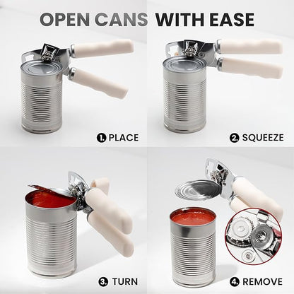 Zulay Kitchen Heavy Duty Stainless Steel Can Opener Manual with Bottle Opener - Rust Proof Manual Can Opener With Turn Knob & Comfy Soft Grip Handles - Cream - Image 6