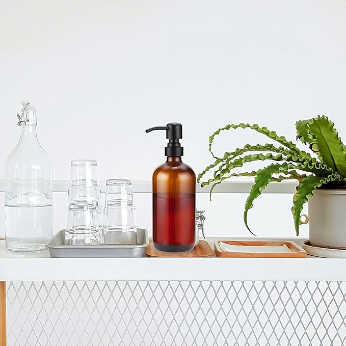 AmazerBath Amber Glass Soap Dispenser, 2 Pack Soap Dispenser Set with Stainless Steel Pump, Vintage Liquid Brown Soap Dispensers Bottle, 17 Oz Dish Soap and Hand Soap Dispensers for Bathroom Kitchen - Image 7