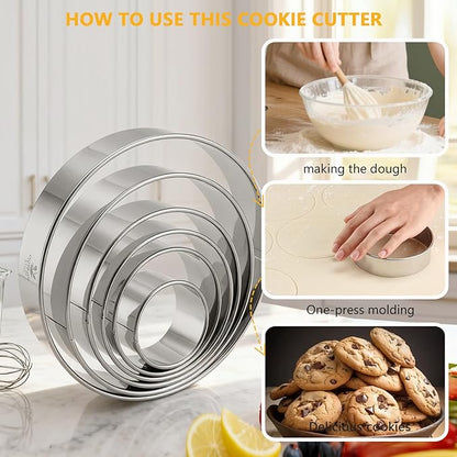6 PCS Round Cookie Cutters (2, 3, 3.5, 4, 5, 6 Inch), Stainless Steel Biscuit Cutters For Baking, Large Circle Cookie Cutter for Baking, Pastry, Donuts, Fondant, Sandwich - Image 5