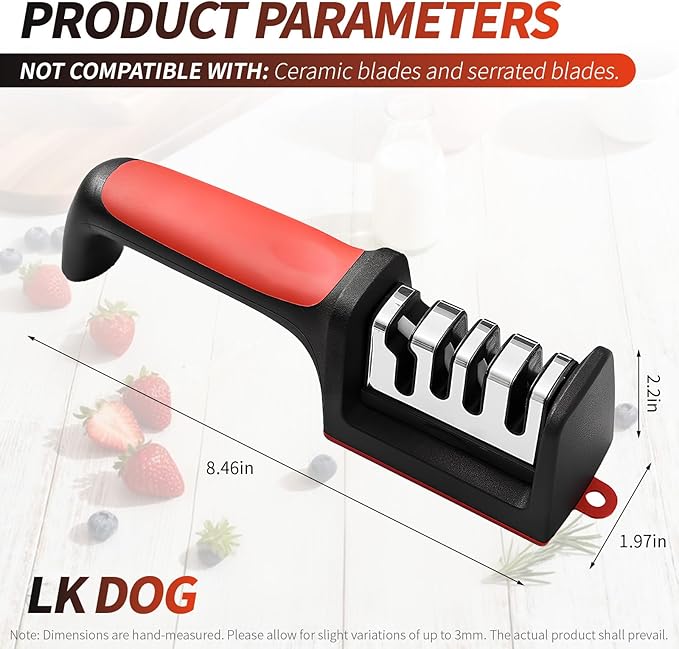 4-in-1 Kitchen Knife Sharpener, Professional Grade with Tungsten Steel and Ceramic Slots, Scissor Sharpening, Black/Red - Image 2