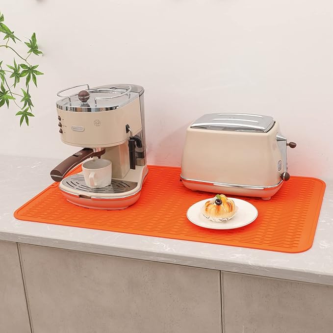 MicoYang Silicone Dish Drying Mat for Multiple Usage,Easy clean,Eco-friendly,Heat-resistant Silicone Mat for Kitchen Counter or Sink,Refrigerator or Drawer Liner Orange 4XL 32 inches x 18 inches - Image 8